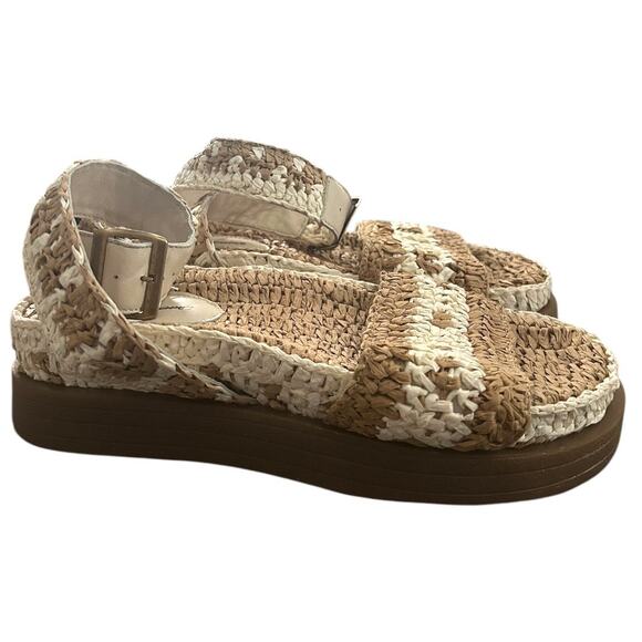 Free People Roma Raffia Sandals Women's Size 8 Tan White Ankle Strap NEW - Picture 3 of 8